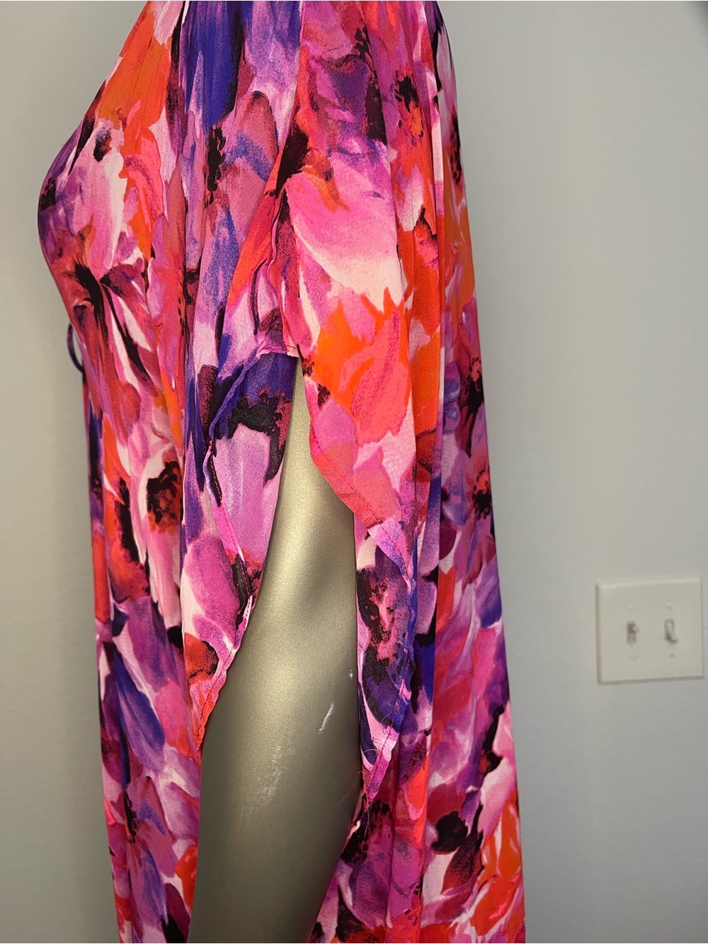 Catalina Sheer Cover Up Large Floral Kimono Kaftan Swim Pink Purple Black Swim - Picture 11 of 12